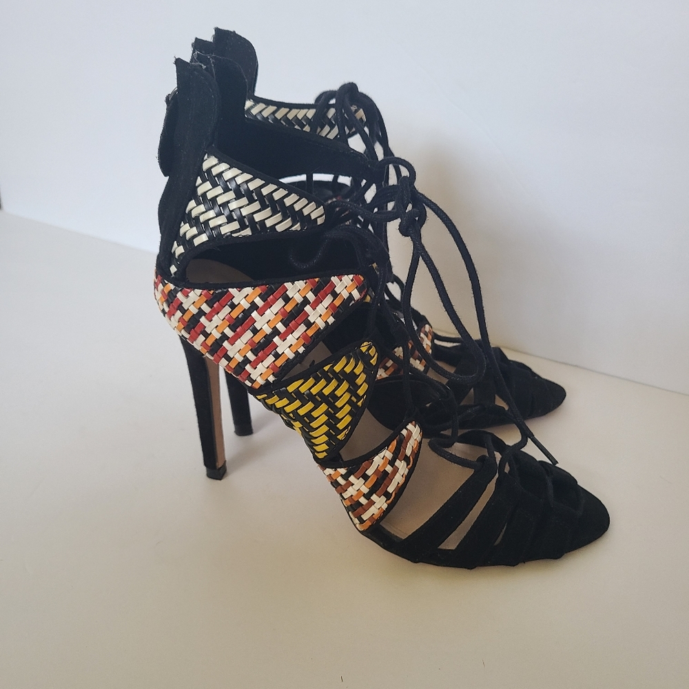 Zara Multi Colored Tribal Tie Up Sandal Heels